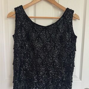 Women’s Vintage 1960s Wool Black Beaded Sleeveless Top Size S